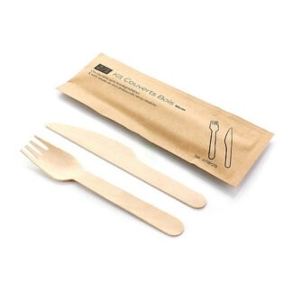 KIT COUVERT EN BOIS POCHETTE PAPIER 3/1